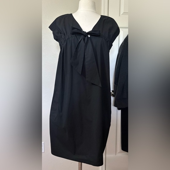 Perfect Summer Black Cap Sleeve Tie Front Mini Dress Loose Fit Cotton Blend - Picture 1 of 13